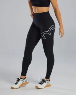 TYR Base Kinetic™ Women's High-Rise Full Length Logo Leggings - Solid -Tyr B39018 001 alt03