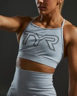TYR Base Kinetic™ Women's High Neck Big Logo Sports Bra - Heather 19 TYR Base Kinetic™ Women's High Neck Big Logo Sports Bra - Heather -Tyr FGHSHL3A 254 alt09