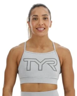 TYR Base Kinetic™ Women's High Neck Big Logo Sports Bra - Heather