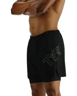 TYR Hydrosphere™ Men's Lined 6" Momentum Big Logo Shorts - Solid -Tyr MMSLSL3A 001 alt02
