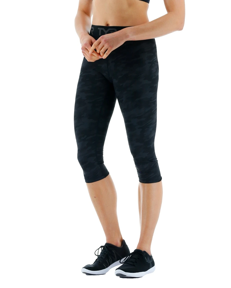 TYR Base Kinetic™ Women's Mid-Rise Logo Cropped Leggings - Blackout Camo 3 TYR Base Kinetic™ Women's Mid-Rise Logo Cropped Leggings - Blackout Camo - Image 3